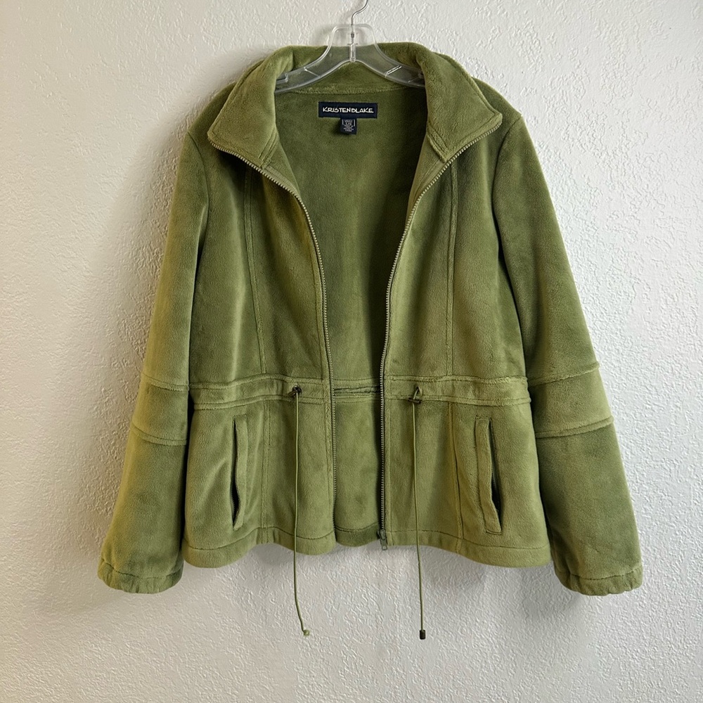 Vintage Kristen Blake GreenTeddy Fleece Zip-Up Jacket Drawstring Waist Size L - Picture 6 of 15